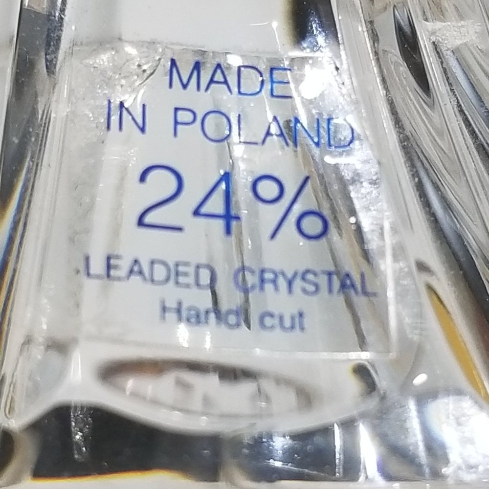 Rare Bohemian 24% Lead Crystal Amber Vase Oval Hand Cut in Poland Cut to Clear - Picture 10 of 10